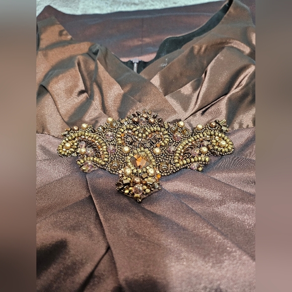 David Meister Brown Copper Bronze Cocktail Dress Beaded 6 - Picture 8 of 16